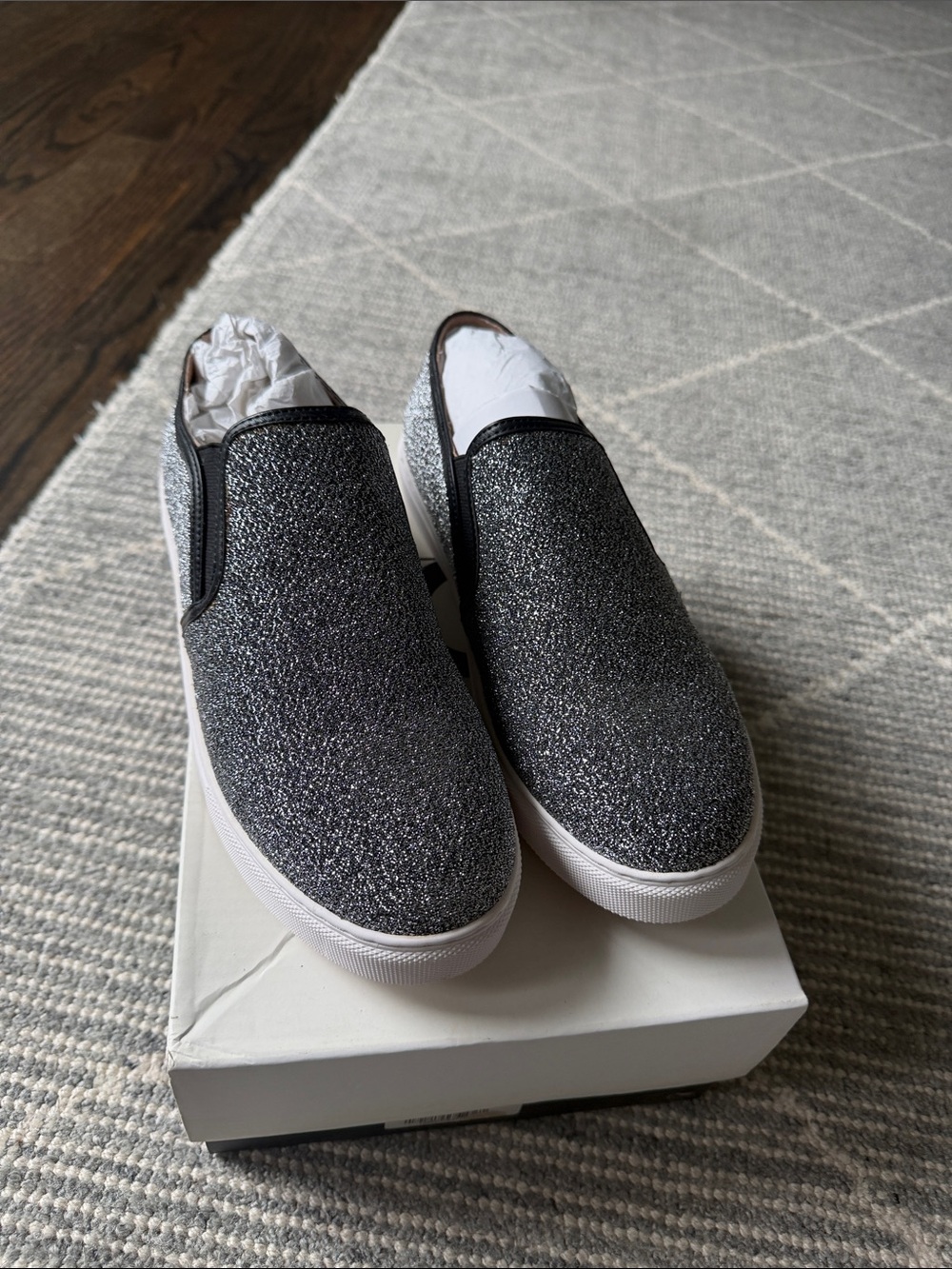 J Slides Glitter Slip-On Loafers in Black